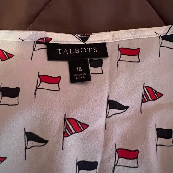 Talbots Nautical Flags blouse size 16.  White w/navy & red - Picture 3 of 3